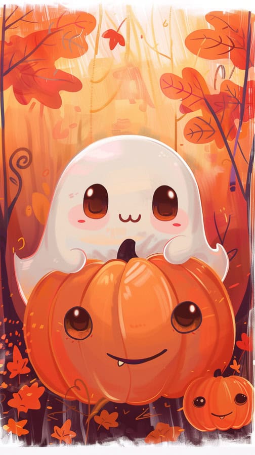cute ghost and pumpkin