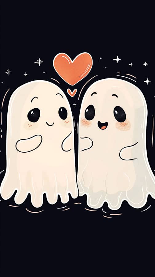 Two cute ghosts with heart