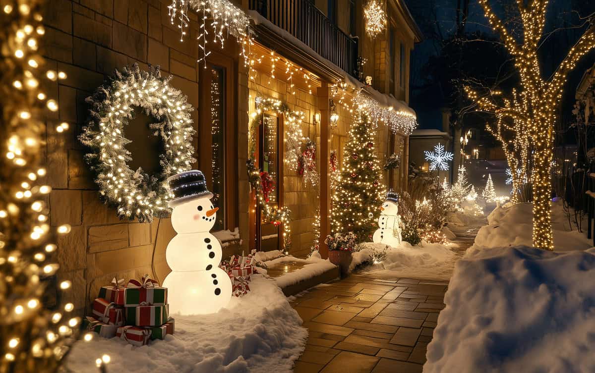 A house decorated with Christmas lights