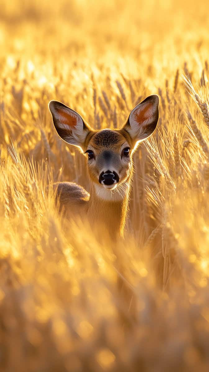 fawn peeking out of grass