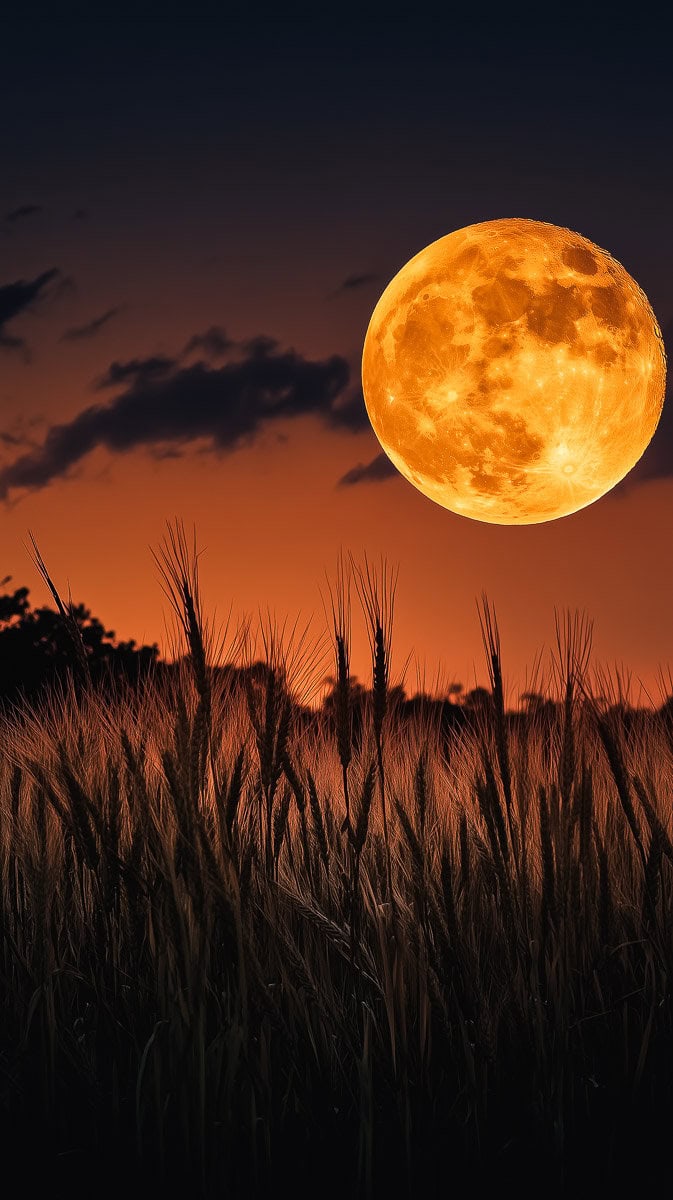Harvest moon over wheat field
