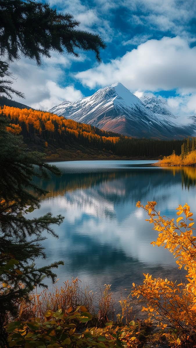 Glacier lake in fall