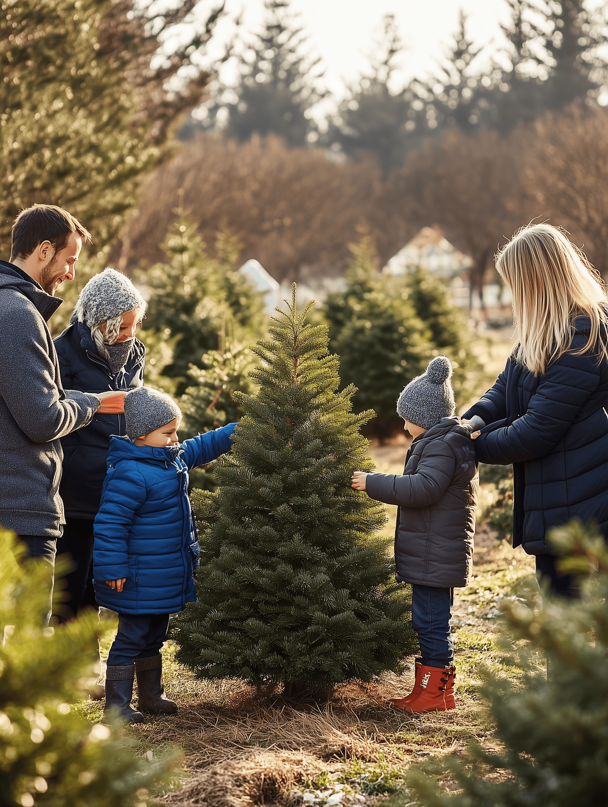 family picking out christmas tree