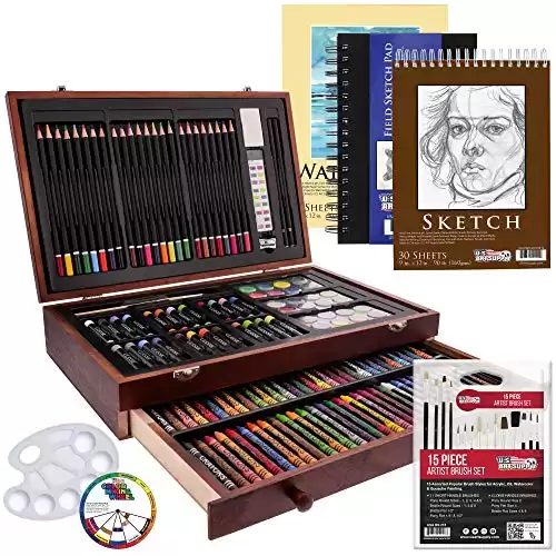 U.S. Art Supply 162-Piece Deluxe Mega Wood Box Art Painting and Drawing Set