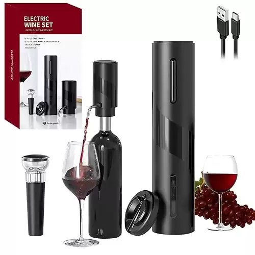 COKUNST Electric Wine Opener Set, USB Rechargeable Bottle Opener and Wine Decanter & Wine Aerator and Pourer, Wine Stopper, Foil Cutter