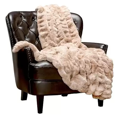 Chanasya Premium Ruched Faux Fur Throw Blanket