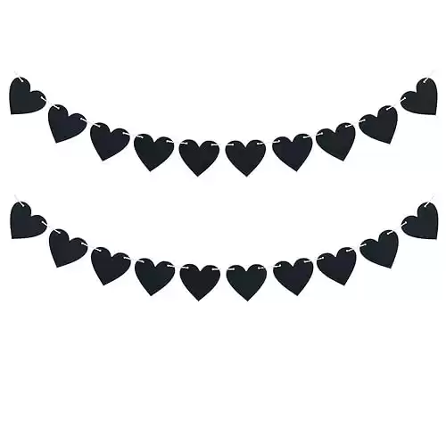 2 Pack Black Felt Heart Garland Banner f