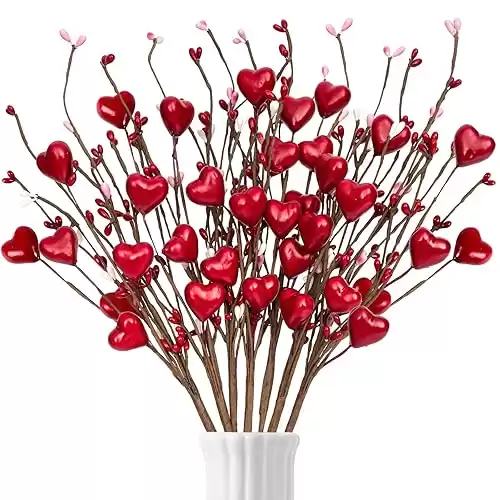 12PCS Valentines Day Decorations - Berry Stems with Red Heart Gifts Table Centerpieces