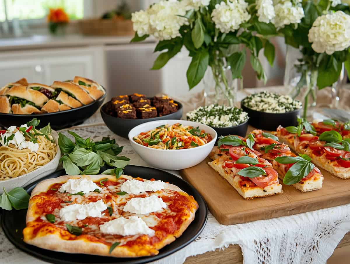 Simple Pizza and pasta bar for anti valentines day party
