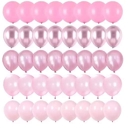 Pink Balloons Set, 60 Packs 12 Inch Metallic Chrome Pink Pearl Pink Macaron Pink Light Pink