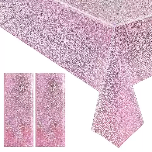 2 pcs Pale Pink Holographic Laser Tablecloths Light Pink Shiny
