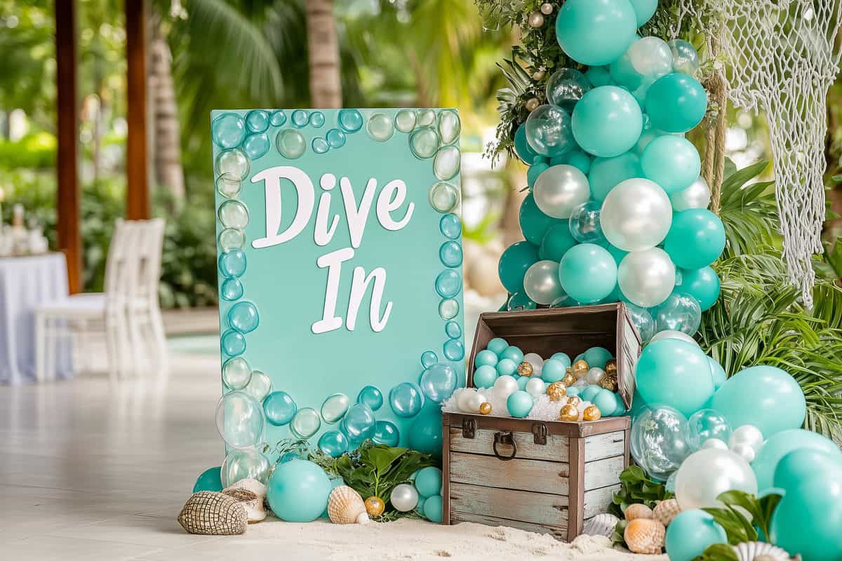 Mermaid themed birthday party-10 | Fit Fun And Over 40 Themed welcome sign for mermaid birthday party