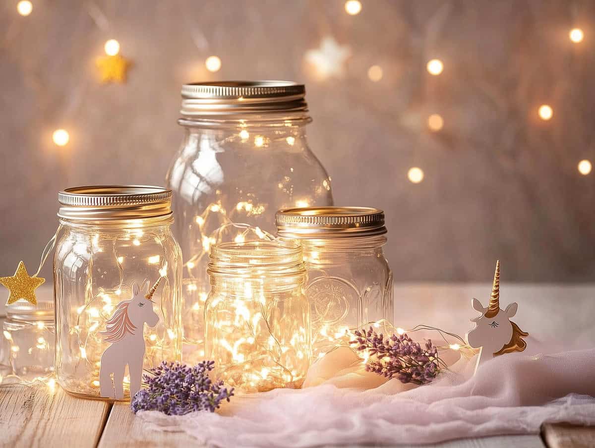 Mason Jars with fairy lights centerpiece