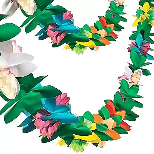 2 Pack Tropical Garland Party Decorations, 20ft Multicolored Tissue Paper Hibiscus Flower Summer Banner