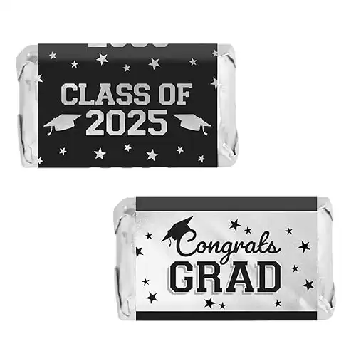 Black and Silver Graduation Party Favor Stickers, Class of 2025