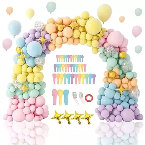 PERPAOL 146pcs Easter Pastel Rainbow Balloon Arch