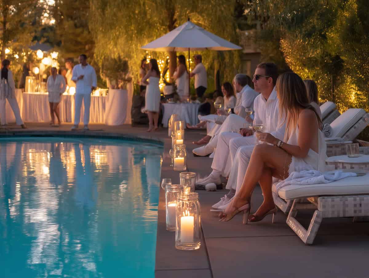 Pool Party Themes-067 | Fit Fun And Over 40 All-White Pool Party: A Simple and Elegant Pool Party Theme