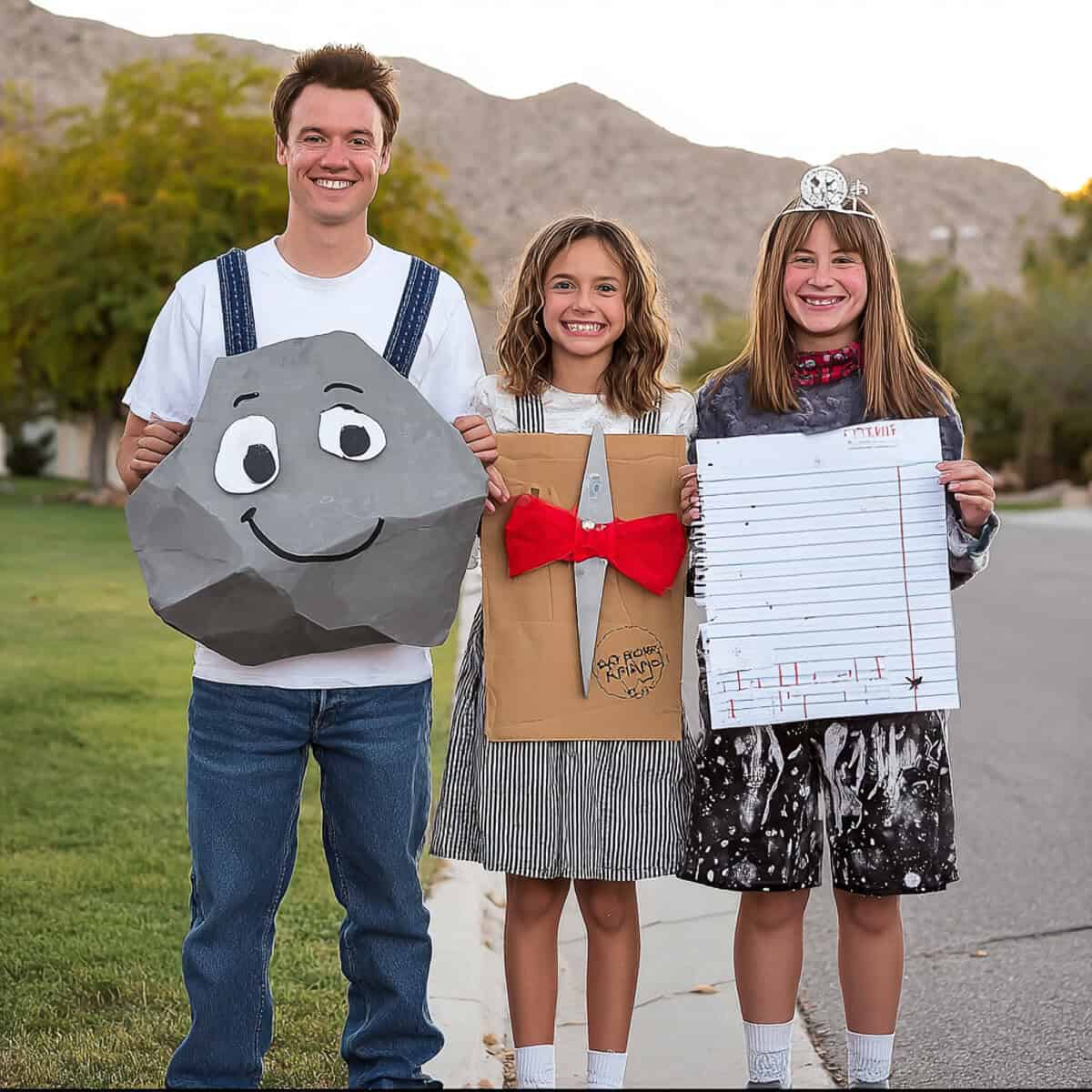 Wholesome & Creative Group Costume Ideas for three | Fit Fun And Over 40 Rock paper scissors