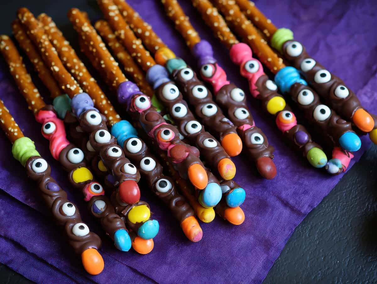 Pretzel Rods with Candy Eyes