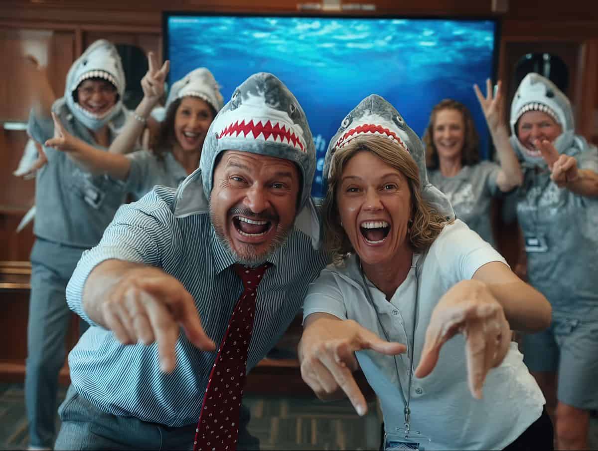 Office Halloween Costume Ideas-47 Shark Week Squad