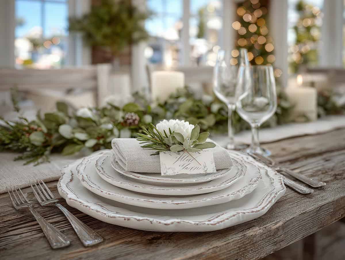 Simple centerpiece and napkins and name cards
