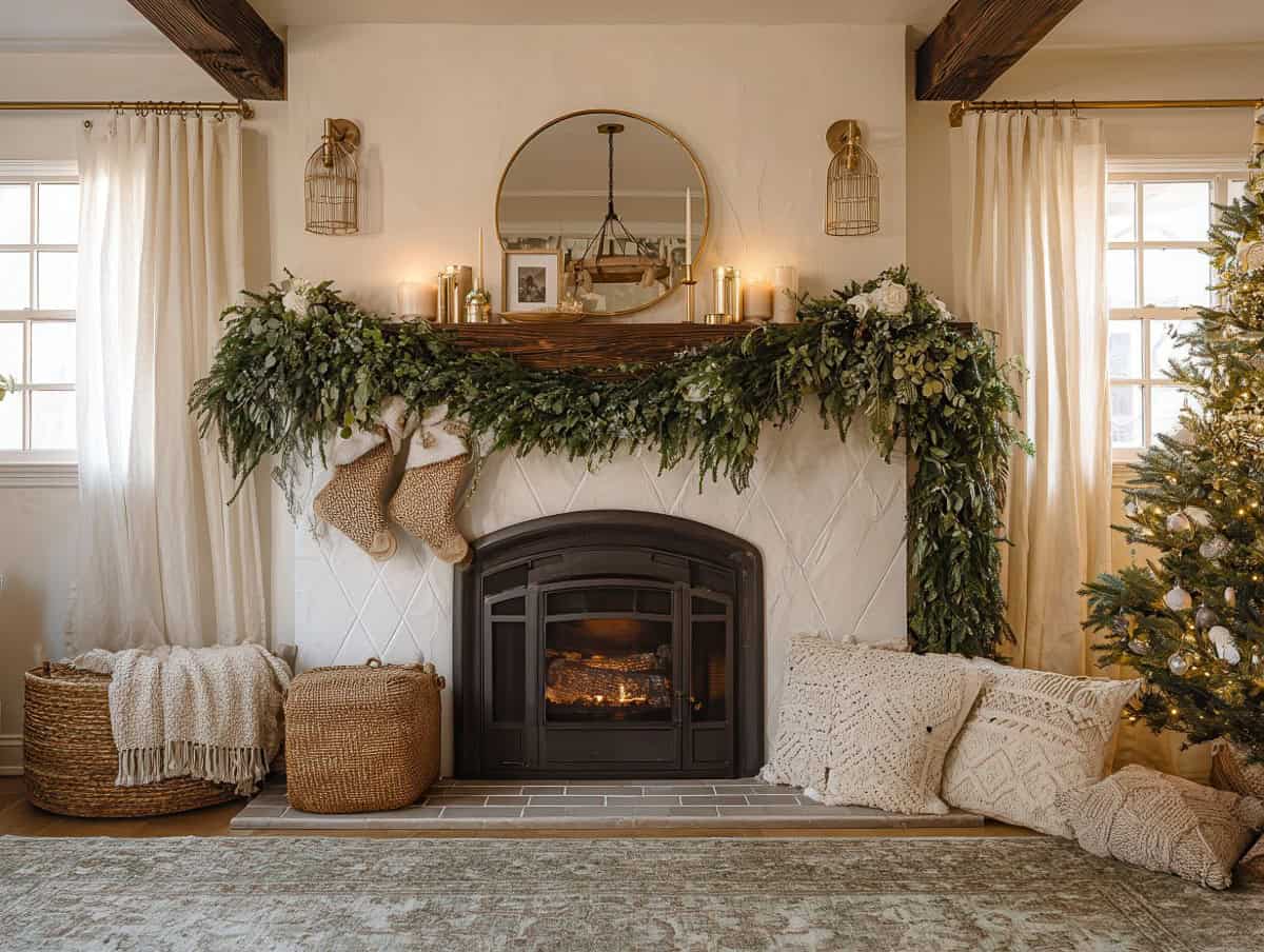 Christmas Mantle with Asymmetrical “Swoop” Garlands