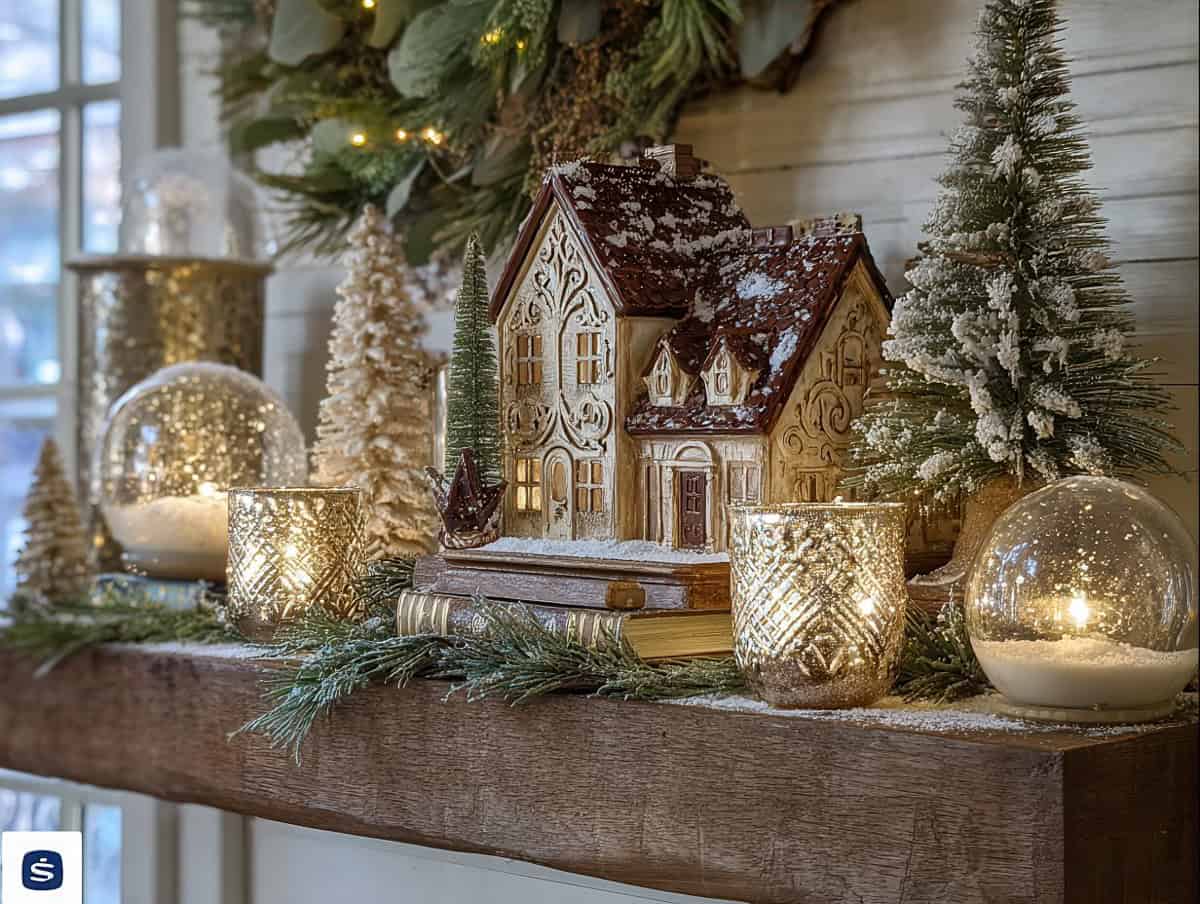 Christmas Mantle with Vintage Touches and Nostalgia