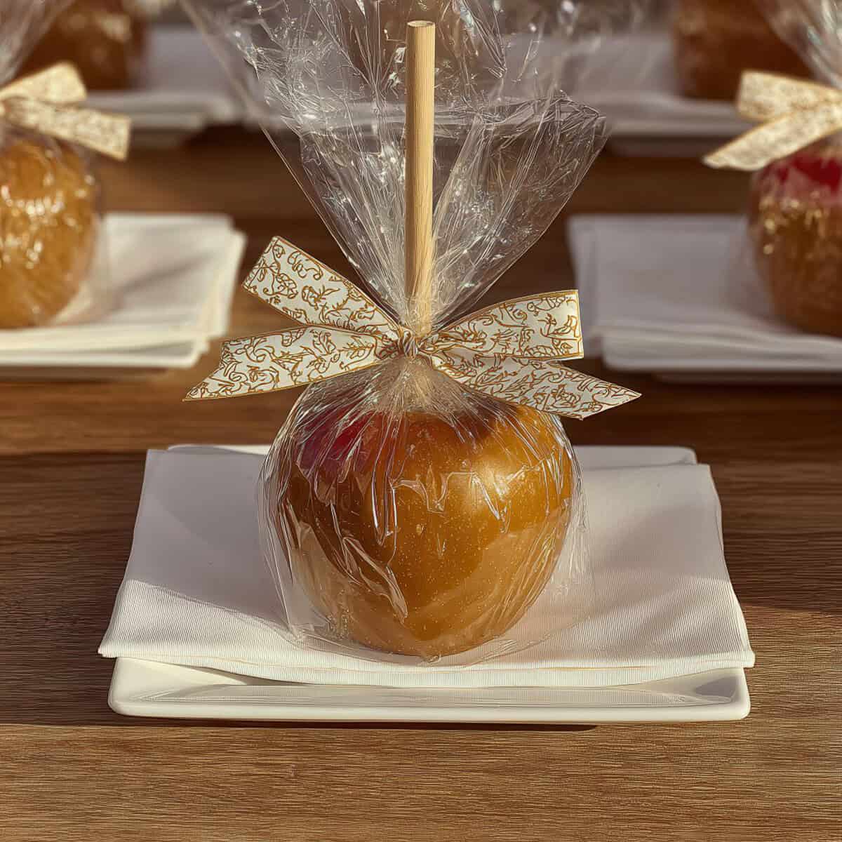 caramel apple party favor in cellophane bag