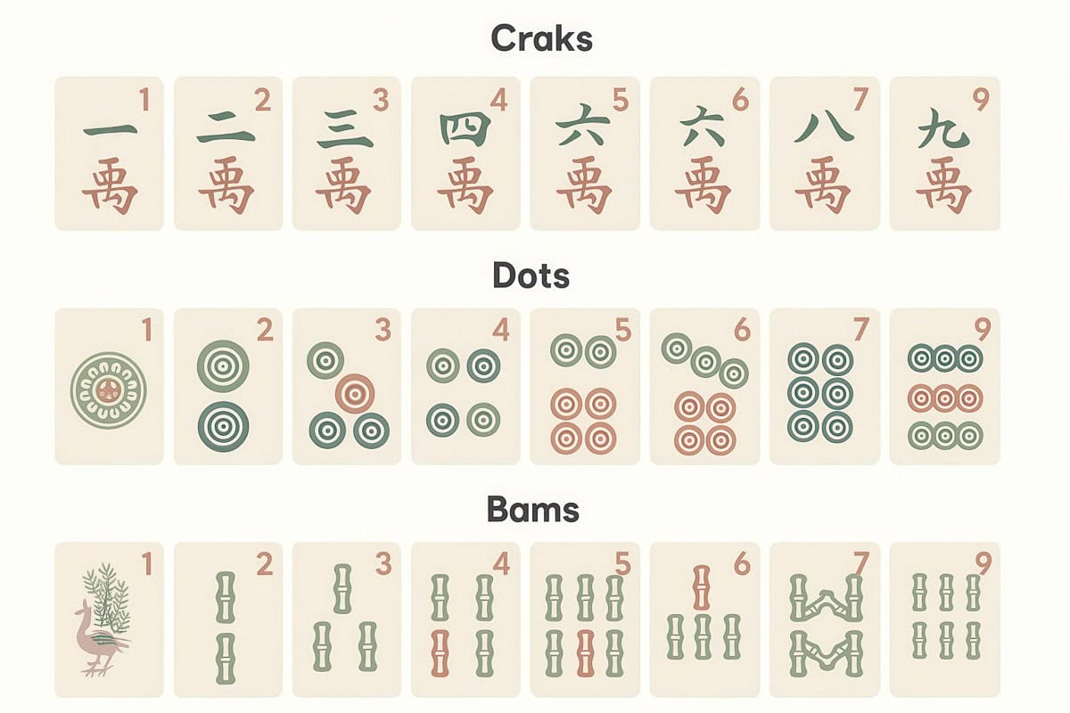 Mahjong tiles Cracks Dots Bams