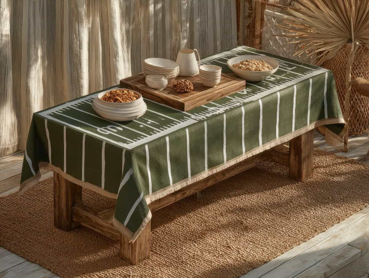 A table decorated for a superbowl party