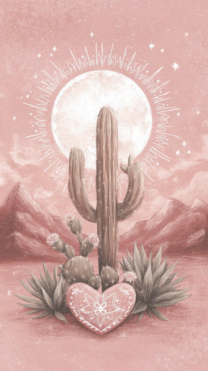 Desert cactus and heart minimalist phone background