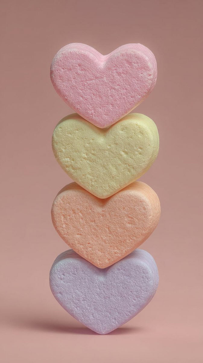 Cute valentine candy hearts scattered on white