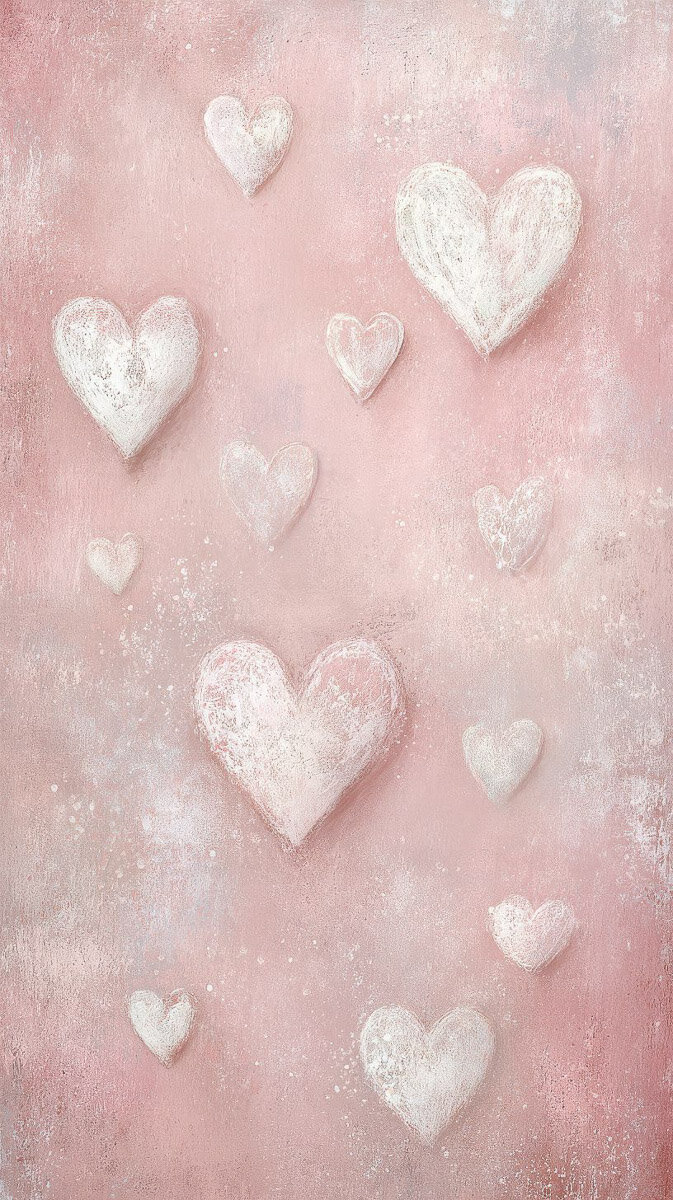 Wallpaper with heart clusters in soft pink tones