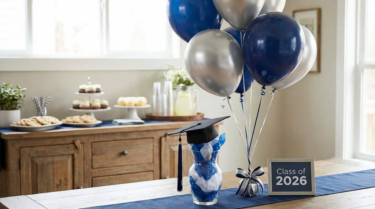 2026 Graduation Party Centerpiece Ideas-02 | Fit Fun And Over 40 Balloon and Graduation Cap Combos