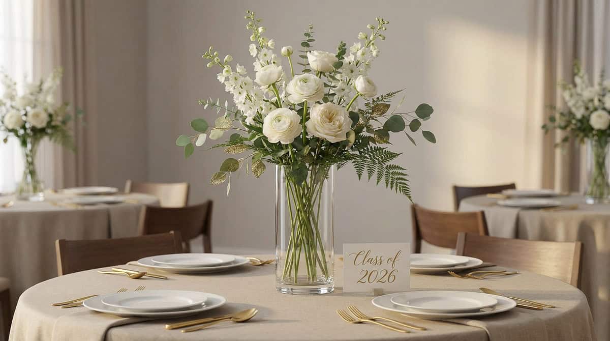 2026 Graduation Party Centerpiece Ideas-15 | Fit Fun And Over 40 Tall Floral Arrangement for Round Tables