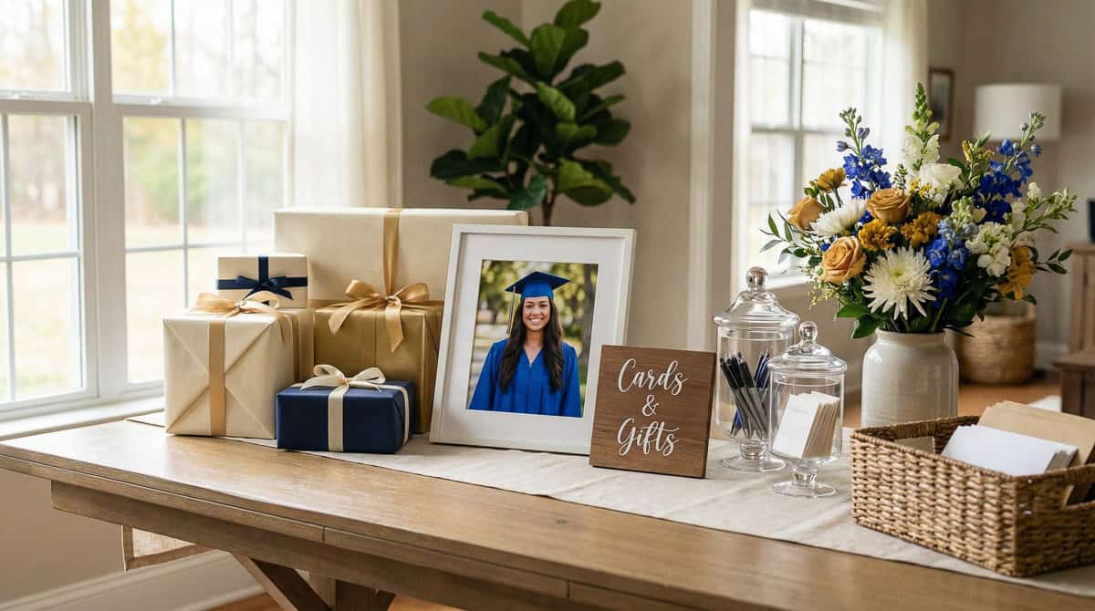 2026 Graduation Party Centerpiece Ideas-21 | Fit Fun And Over 40 Graduation Gift Table Display