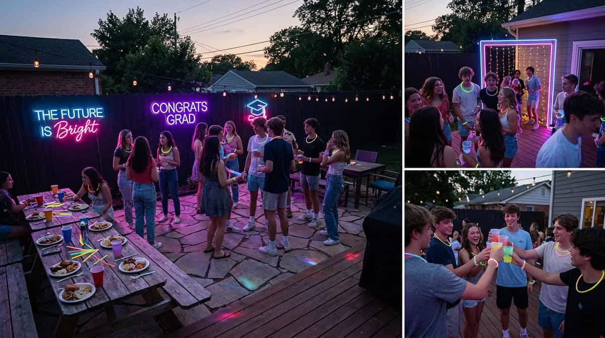 Graduation Party Trends 2026-8 | Fit Fun And Over 40 "The Future Is Bright” Neon Glow Graduation Party Ideas for 2026