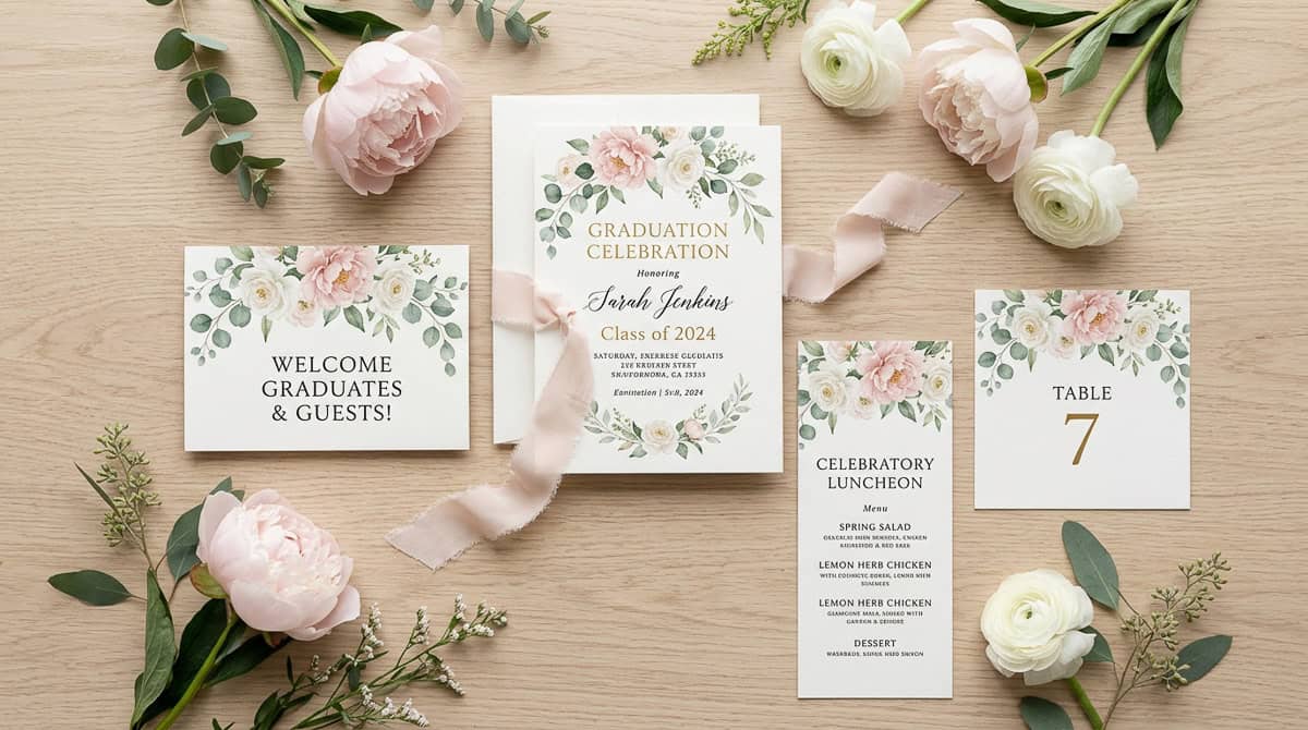 Floral Graduation Invitations and Paper Goods That Set the Tone