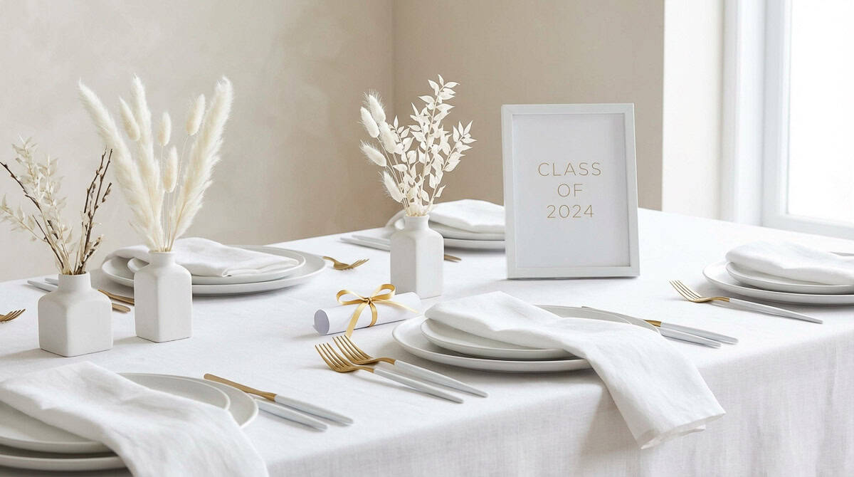 Graduation Party Table Ideas-18 | Fit Fun And Over 40 Go Minimal With a Monochrome Look
