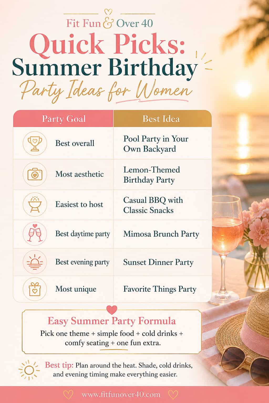 Summer Birthday Parties for Women | Fit Fun And Over 40 Quick Summer Birthday Party Ideas for Women (Easy & Fun Picks)